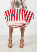 Load image into Gallery viewer, Woven Oversized Tote in Red Stripe